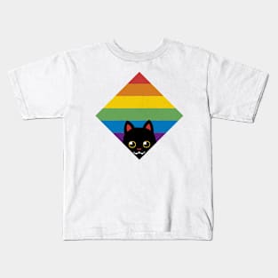 Peeking Cat Rainbow Pride Square Flag by Tobe Fonseca Kids T-Shirt